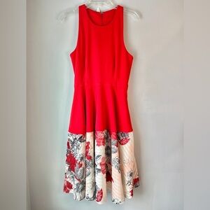 Hutch Red Colorblock Floral Sleeveless A-Line Cocktail Dress